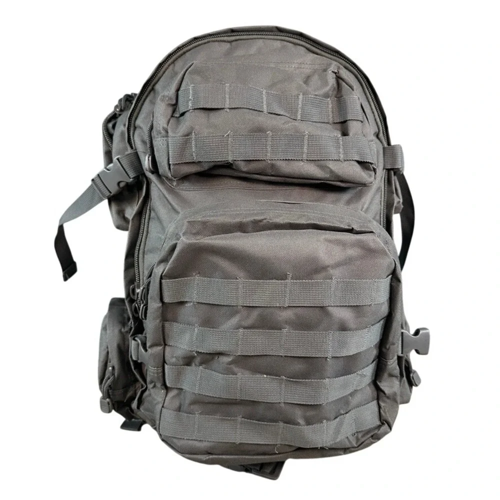 VISM Tactical Military Style Backpack Black Canvas MOLLE Webbing Multi-Pocket